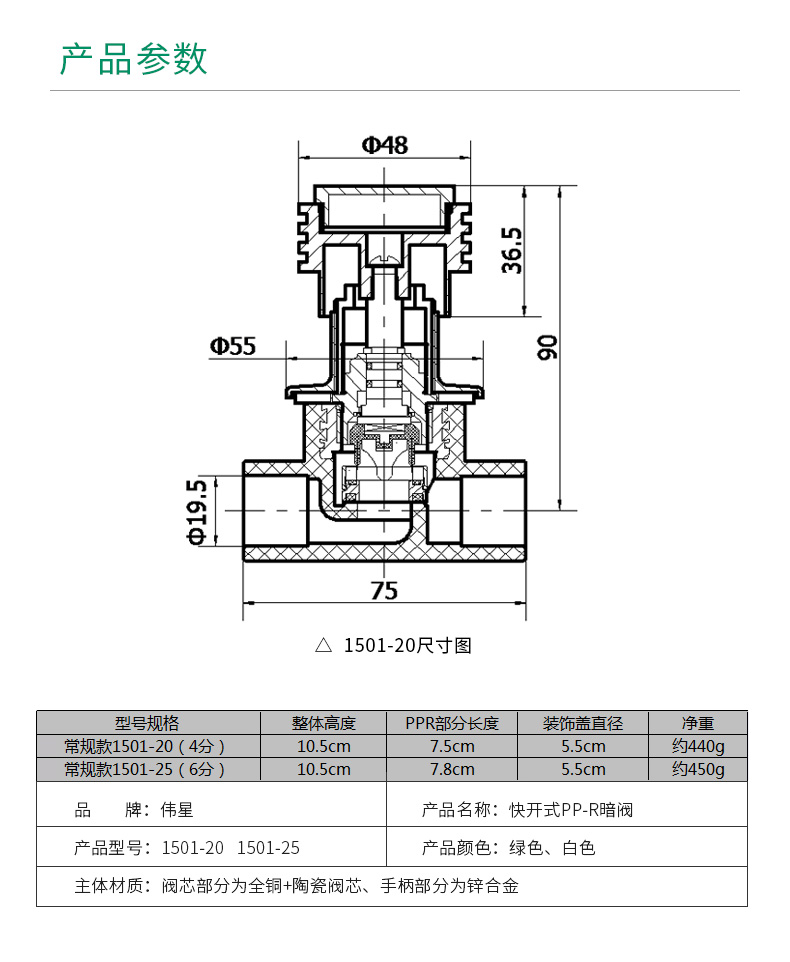 伟星ppr快开暗阀暗装阀门4分206分25太阳能上水开关暗阀